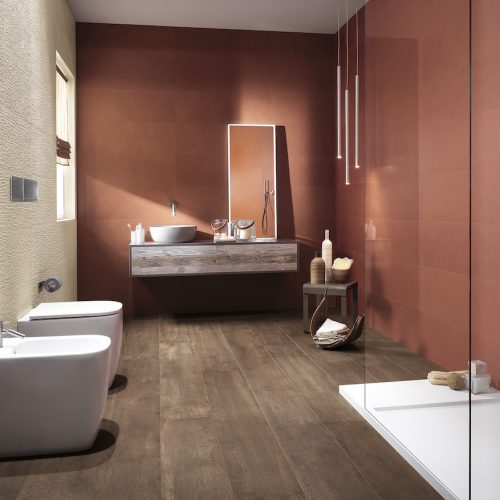 red bathroom tile